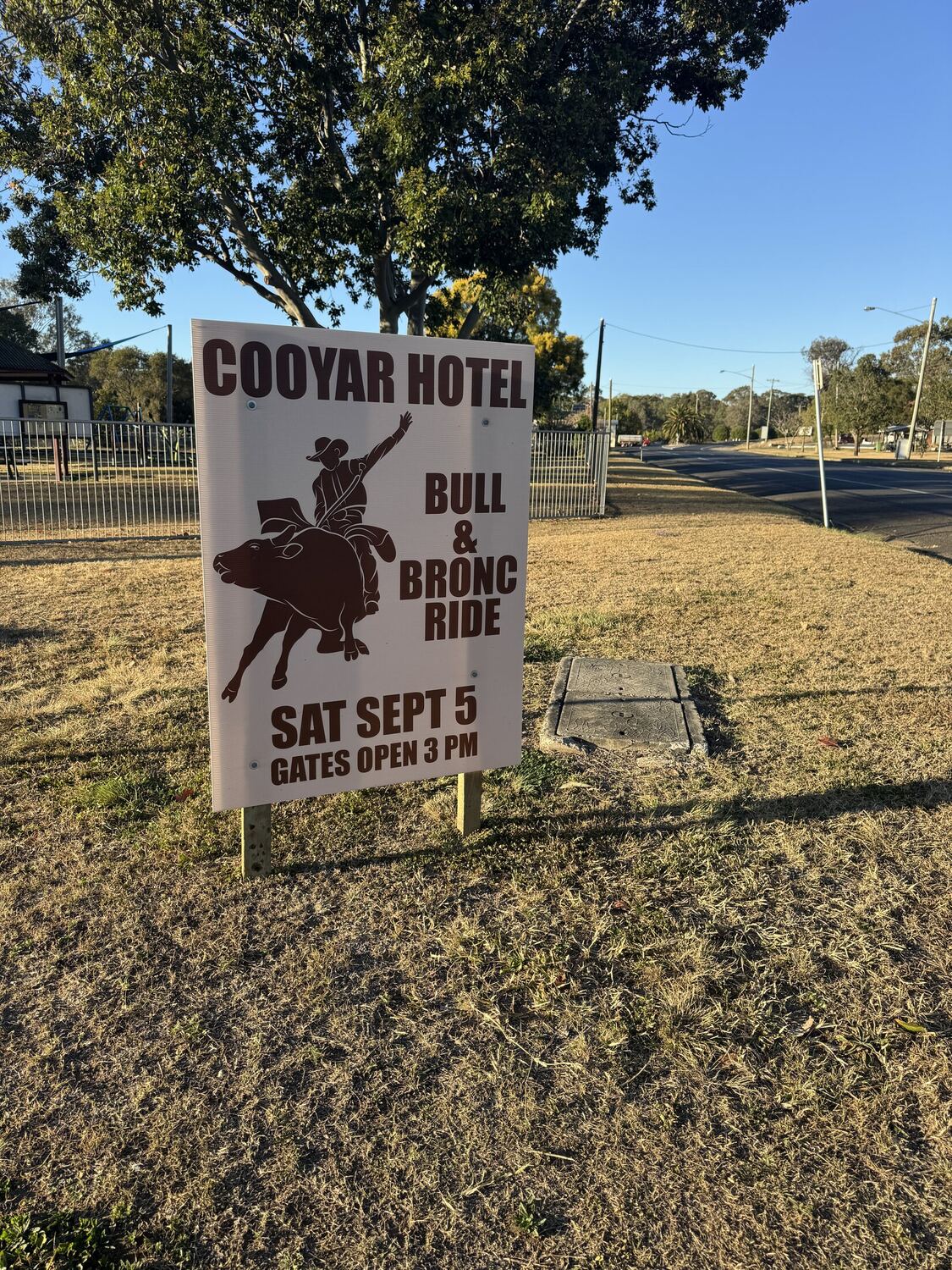 Cooyar Hotel Bull and Bronc Ride event sign