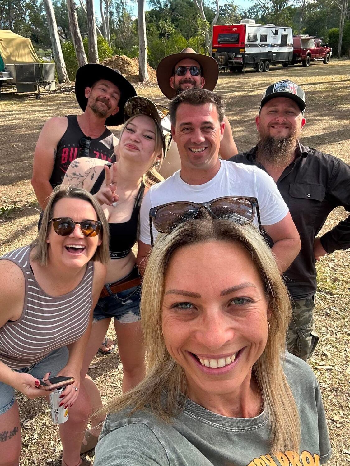 Group of friends at Swinging Bridge Park in Cooyar