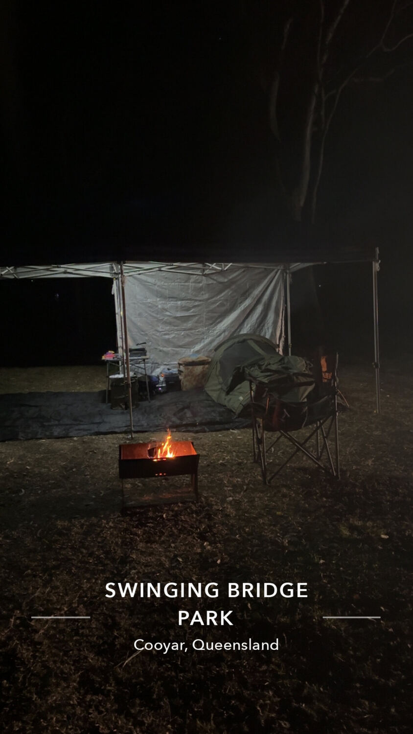 Swag campsite at Swinging Bridge Park