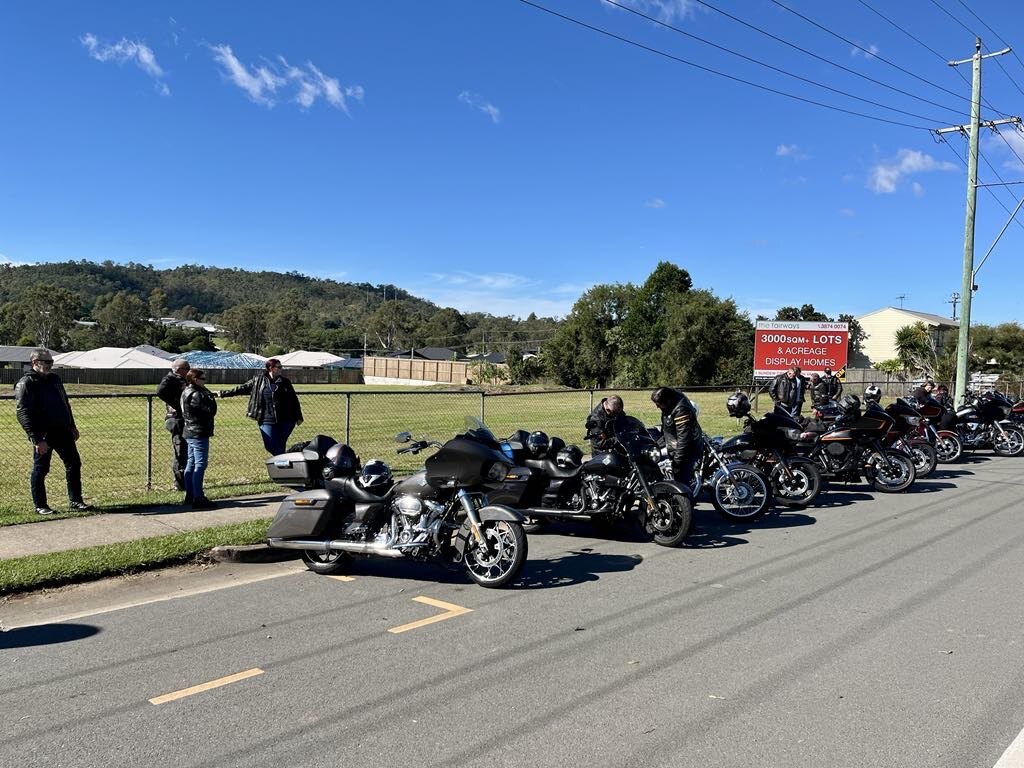 Motorcycles from the participating chapters parked together during the ride