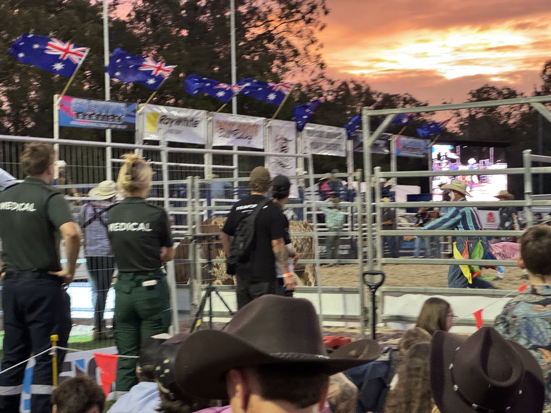 The Grass Roots Rodeo arena after sunset