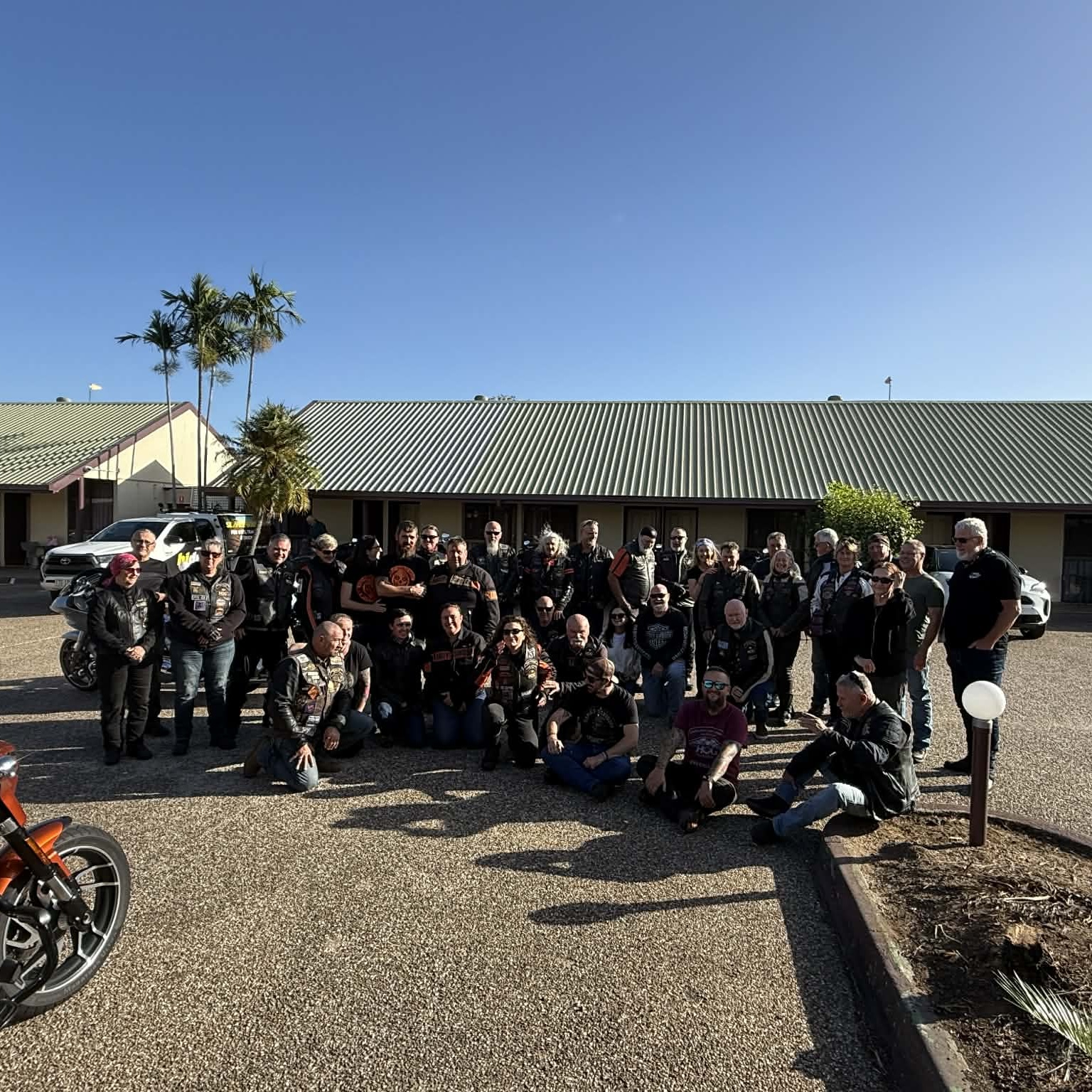 Gasoline Alley Chapter members gathered for a group photo outside the accommodation.