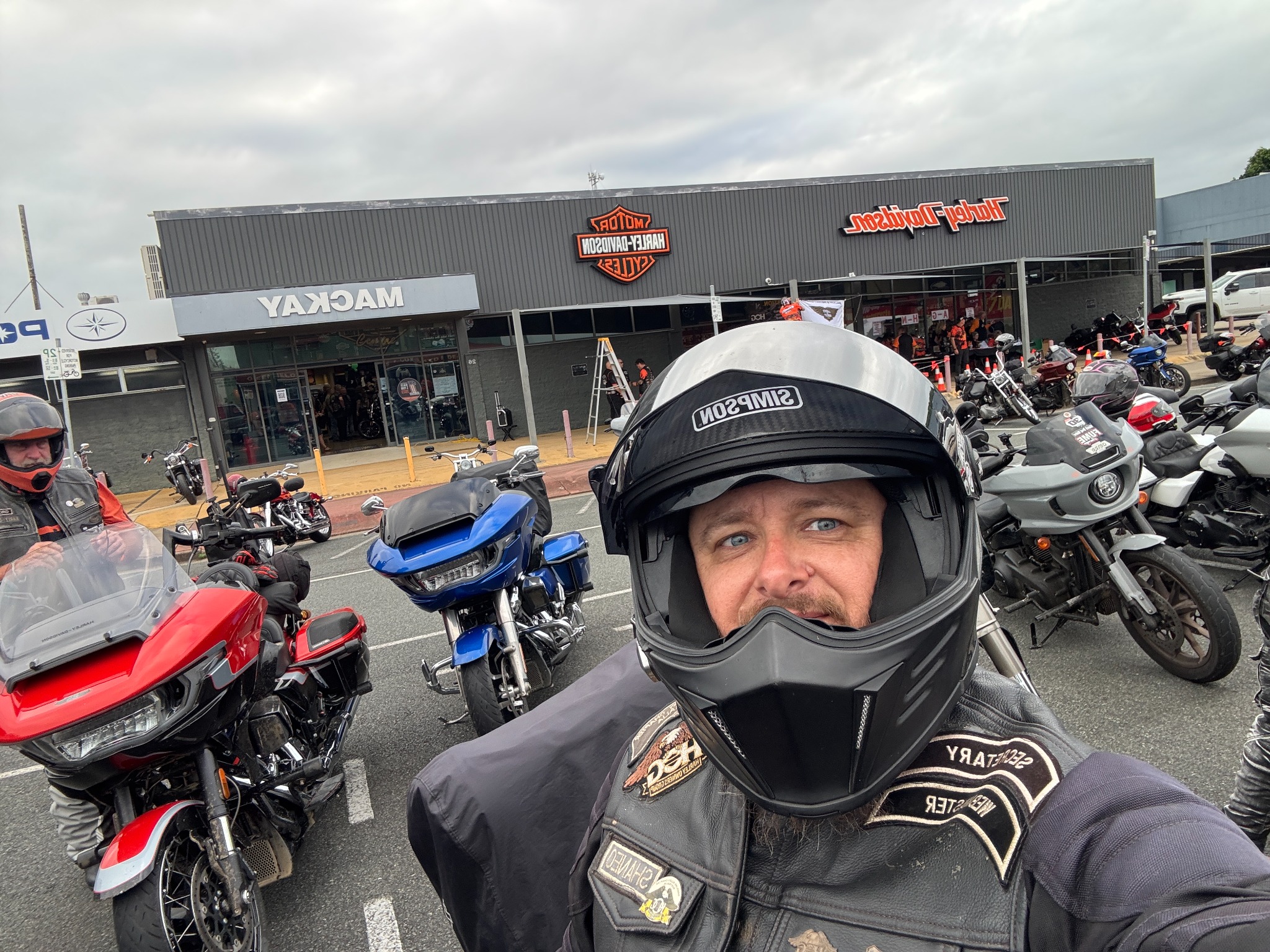 Motorcycles gathered outside Mackay Harley-Davidson.